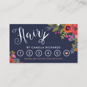 Boho Floral Hair Stylist Loyalty Punch Card Six