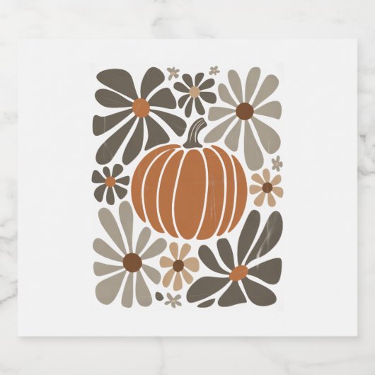 Boho Floral Herfst Pompoen Seizoen Sparkling Wijnetiket (Enkel label)