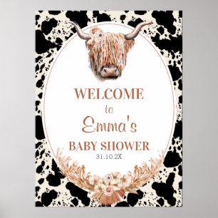 Boho Floral Highland Baby shower de vache Affiche 