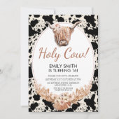 Boho Floral Highland Cow Invitation d'anniversaire (Devant)