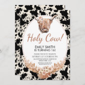 Boho Floral Highland Cow Invitation d'anniversaire (Devant / Derrière)