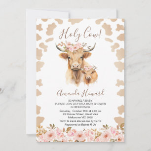 Boho Floral Highland Heilige Koe Baby shower Kaart