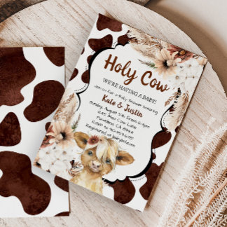 Boho Floral Highland Koe Baby shower Kaart