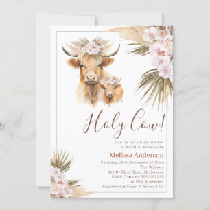 Boho Floral Highland Koe Calf Baby shower Kaart