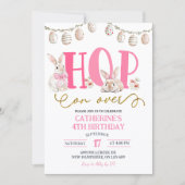 Boho Floral Hop on over Bunny Birthday Kaart (Voorkant)