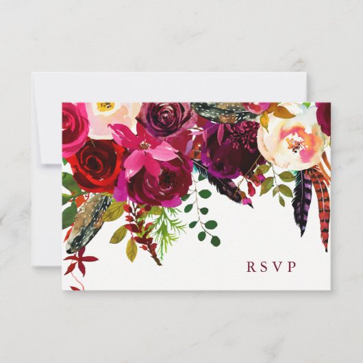 Boho Floral | Huwelijksreactie RSVP Kaartje (Voorkant)