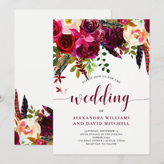 Boho Floral | huwelijksuitnodiging Kaart (Voorkant / Achterkant)