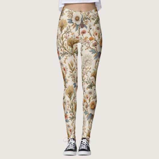 Boho Floral in Beige Leggings (Voorkant)