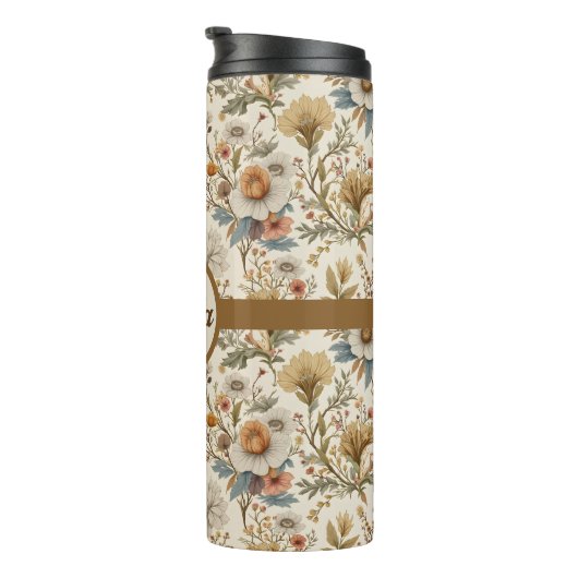 Boho Floral in Beige Thermosbeker (Geroteerd rechts)