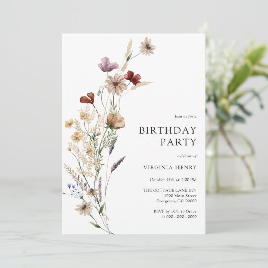 Boho Floral Invitation d'anniversaire (Debout devant)