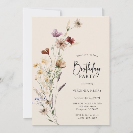 Boho Floral Invitation d'anniversaire (Devant)