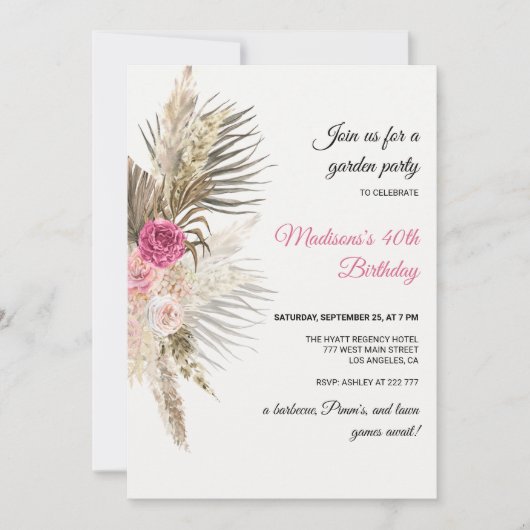Boho Floral Invitation d'anniversaire (Devant)