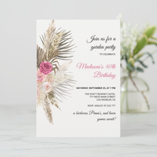 Boho Floral Invitation d'anniversaire (Debout devant)