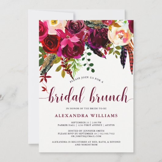 Boho Floral | Invitation de Brunch nuptial (Devant)