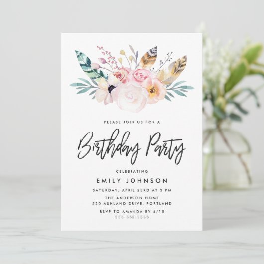 Boho Floral | Invitation de fête d'anniversaire (Debout devant)