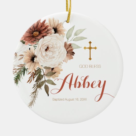 Boho Floral Kerstmis Baptisme Ornament God Bless (Voorkant)