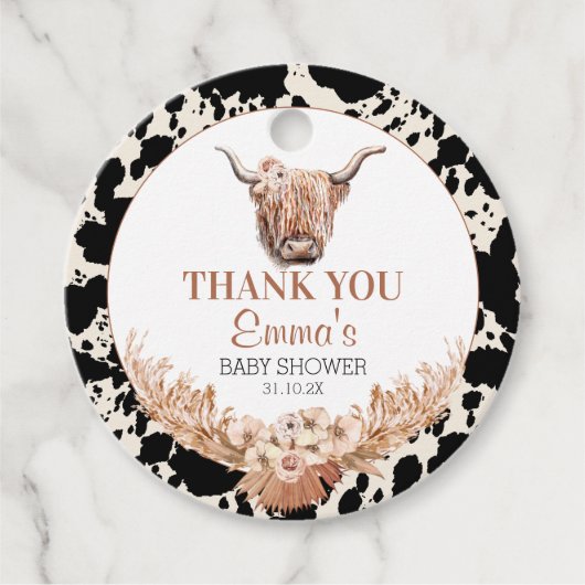 Boho Floral Koe Baby shower Hartelijk dank Bedankjes Labels (Voorkant)