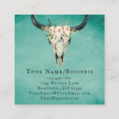 Boho Floral Koe Skull op Turquoise Vierkante Visitekaartje (Achterkant)