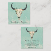 Boho Floral Koe Skull op Turquoise Vierkante Visitekaartje (Voorkant / Achterkant)