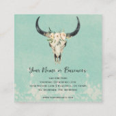 Boho Floral Koe Skull op Turquoise Vierkante Visitekaartje (Achterkant)