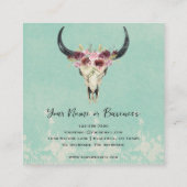 Boho Floral Koe Skull op Turquoise Vierkante Visitekaartje (Achterkant)