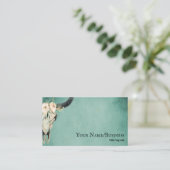 Boho Floral Koe Skull op Turquoise Visitekaartje (Staand voorkant)