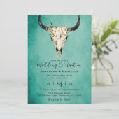 Boho Floral Koe Skull op Turquoise Wedding Kaart (Staand voorkant)