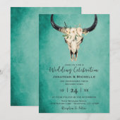 Boho Floral Koe Skull op Turquoise Wedding Kaart (Voorkant / Achterkant)