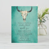 Boho Floral Koe Skull op Turquoise Wedding Kaart (Staand voorkant)