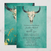 Boho Floral Koe Skull op Turquoise Wedding Kaart (Voorkant / Achterkant)