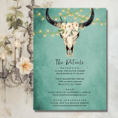 Boho Floral Koe Skull Turquoise All in One Wedding Kaart