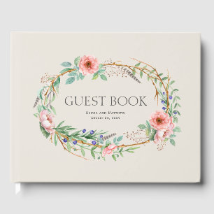 Boho Floral Krans met uw aangepaste tekst Gastenboek