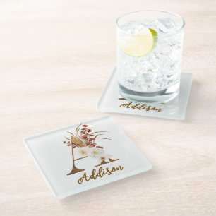 Boho Floral letter A Monogram Huwelijksgunst Glazen Onderzetter