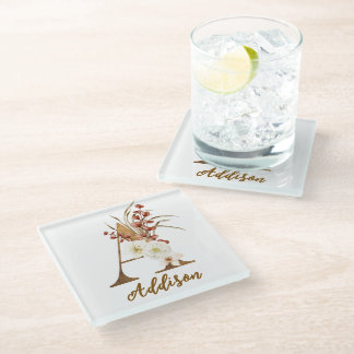 Boho Floral letter A Monogram Huwelijksgunst Glazen Onderzetter
