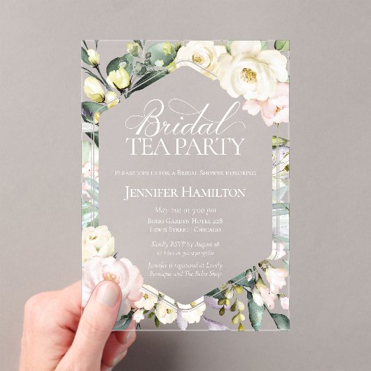 Boho Floral Lijst Bruids Tea Party Vrijgezellenfee Acryl Uitnodigingen (Insitu (Draagbaar))
