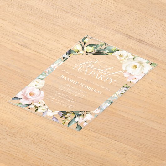 Boho Floral Lijst Bruids Tea Party Vrijgezellenfee Acryl Uitnodigingen (Laagn)