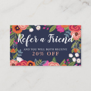 Boho Floral Lijst - Navy Blue Verwijs een vriend Aanbevelingskaartje
