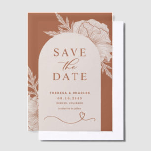 Boho Floral Line Art Terracotta Arch Bewaar de dat Vellum Uitnodigingen