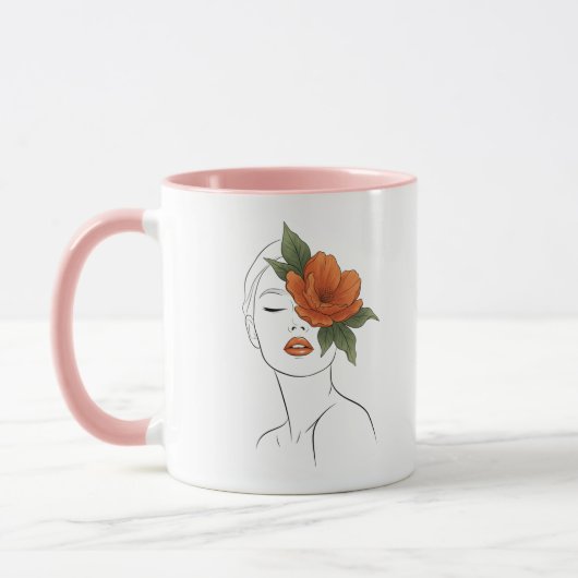 Boho Floral Line Art Woman Mug Mok (Links)