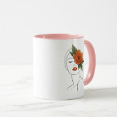 Boho Floral Line Art Woman Mug Mok (Voorkant rechts)
