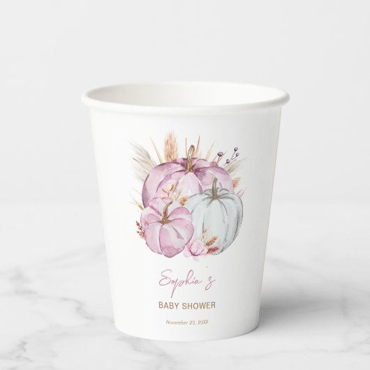 Boho Floral Little Pink Pumpkins Baby shower Papieren Bekers (Achterkant)