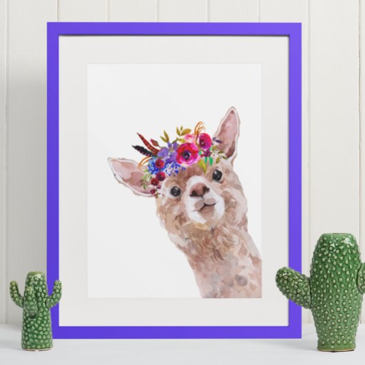 Boho Floral Llama Alpaca Nursery Child Poster