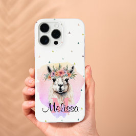 Boho Floral Llama Wildflowers Monogram  iPhone 16 Pro Max Hoesje