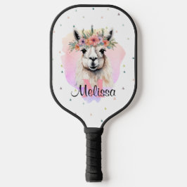 Boho Floral Llama Wildflowers Monogram  Pickleball Paddle