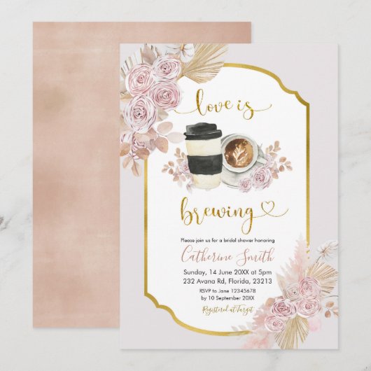 Boho Floral Love is Brouwerij Coffee Invitation Kaart (Voorkant / Achterkant)