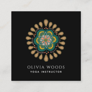Boho Floral Mandala Yoga Instructor Vierkante Visitekaartje