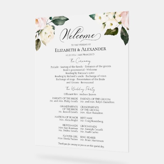 Boho Floral Mariage Cérémonie Programme Symbole ac (Angle)