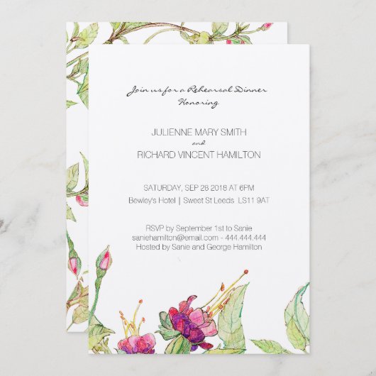 Boho Floral Mariage Répétition Dîner Invitations (Devant / Derrière)