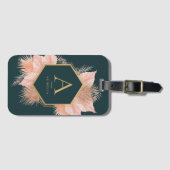 Boho Floral met Gold Lijst Monogram Bagagelabel (Voorkant (horizontaal))