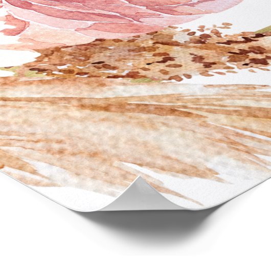 Boho Floral met Pampas Grass Welcome Baby shower Poster (Hoek)